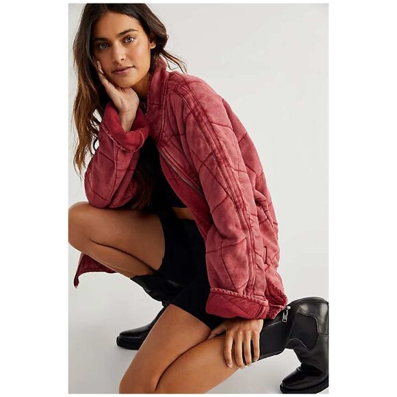 Free People Dolman Quilted Knit Jacket - Red (Rare Color!) - Picture 11 of 13